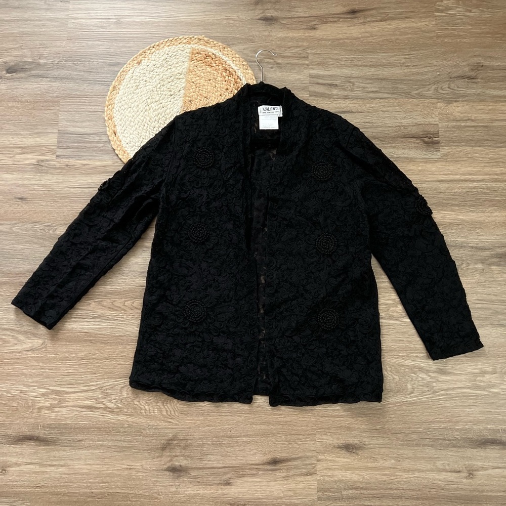 VALENTI Vtg Open Front Lace Cardigan